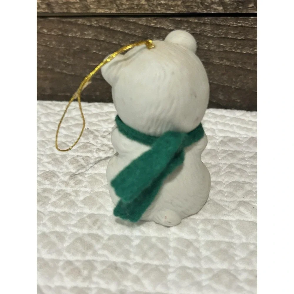 Vintage Jasco Bisque Porcelain Lil Chimers Polar Bear w/‎ Candy Cane Ornament